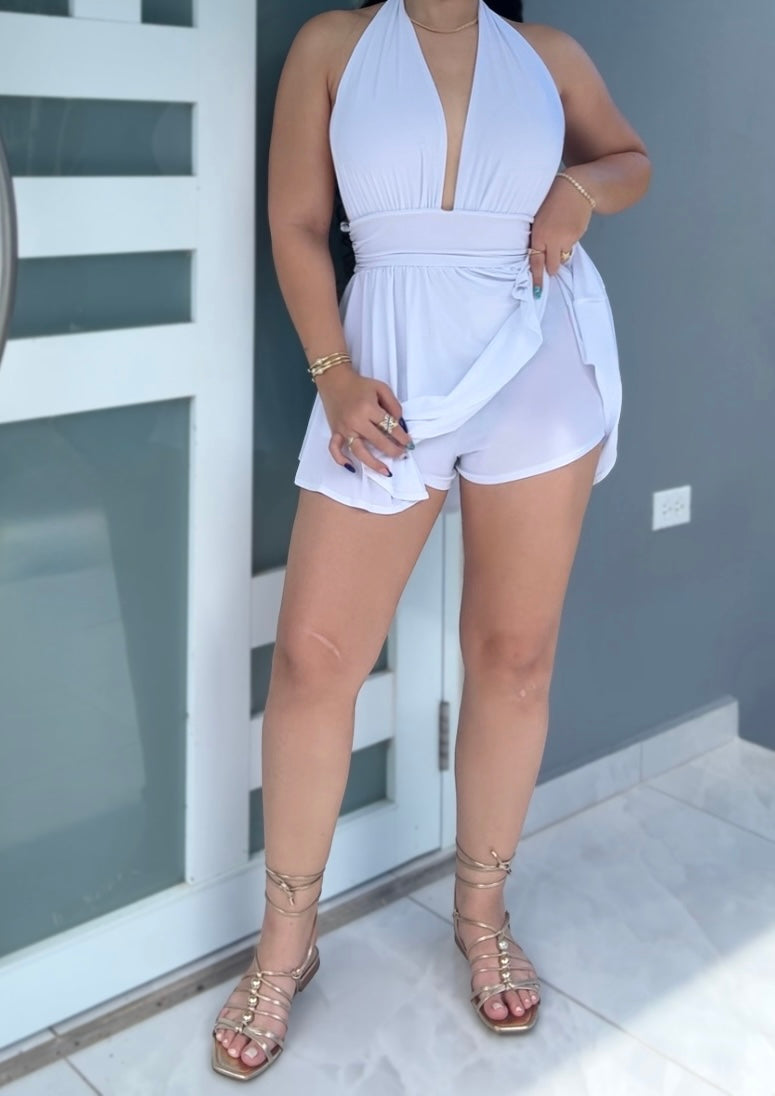 White Halter Romper