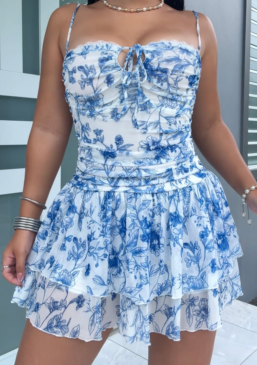 Blue Blossom Romper Dress