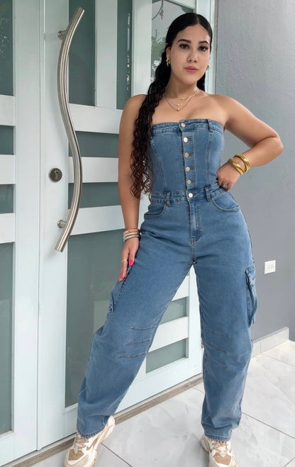 Denim Cargo Jumpsuit