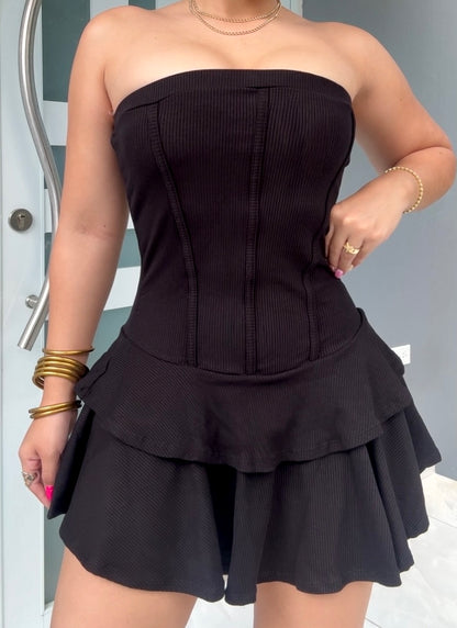 Black Ruffle Romper Dress