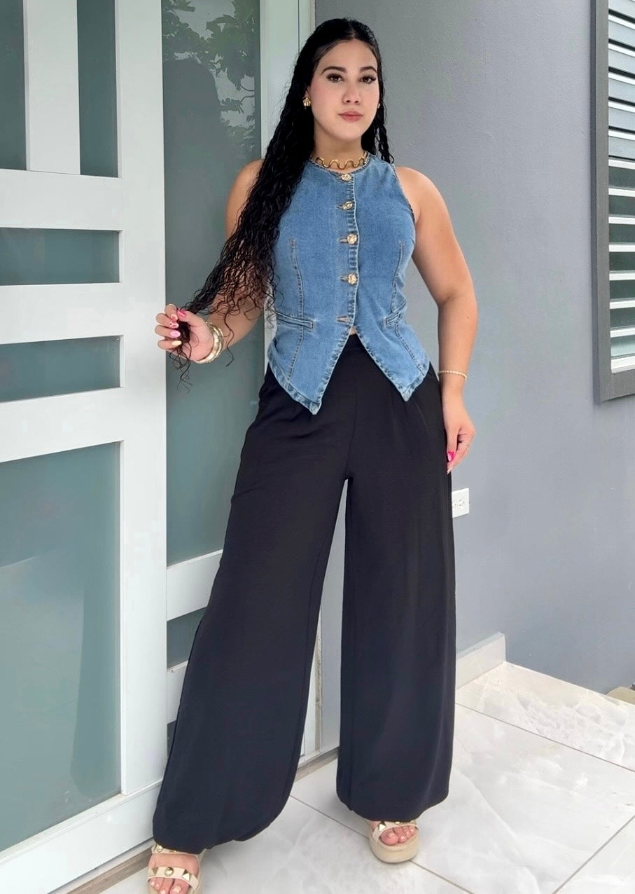 Golden Button Denim Vest