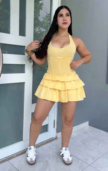 Lemon Glow Romper Dress