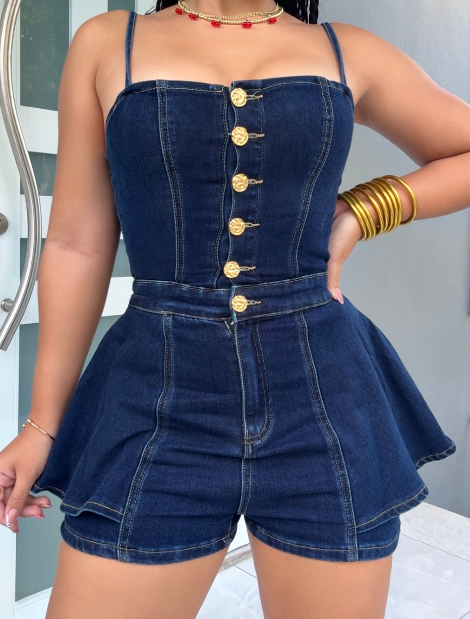 Golden Luxe Denim Romper