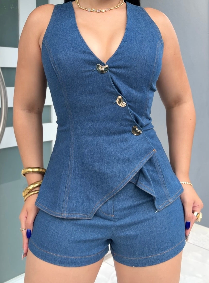 Denim Button Romper