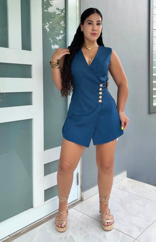 Teal Luxe Romper Dress