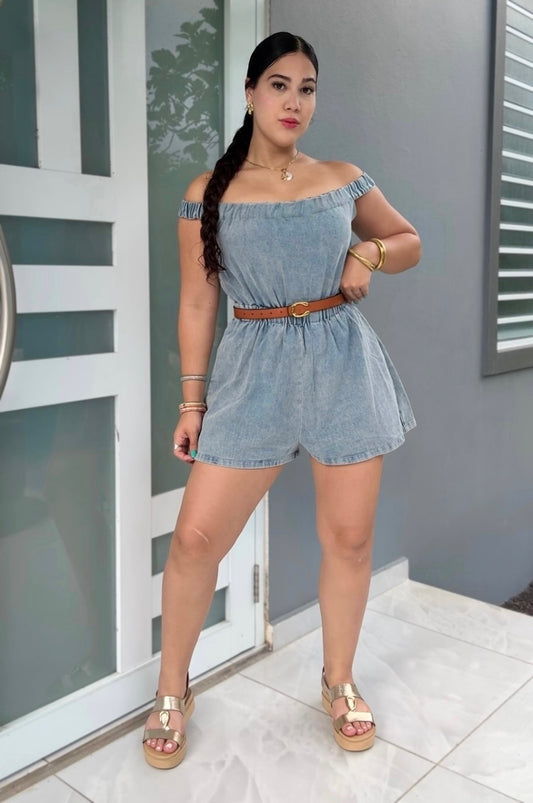 Shoulder Denim Romper