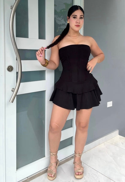 Black Ruffle Romper Dress