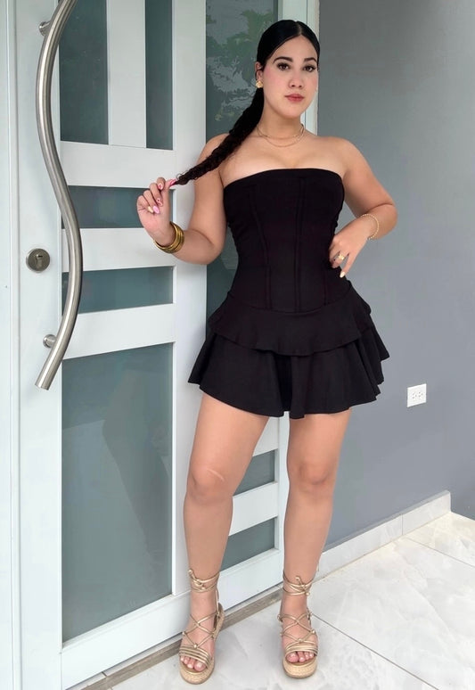 Black Ruffle Romper Dress