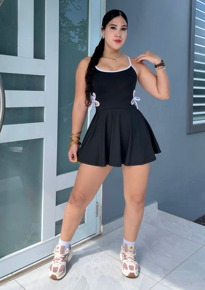 Black Bow Romper Dress