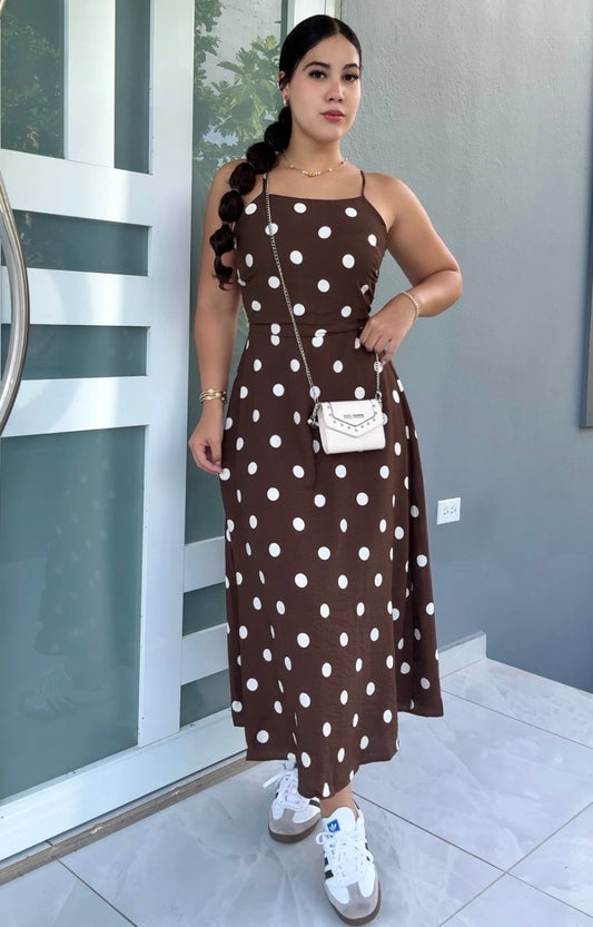 Mocha Polka Maxi Dress
