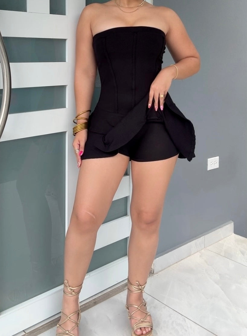Black Ruffle Romper Dress