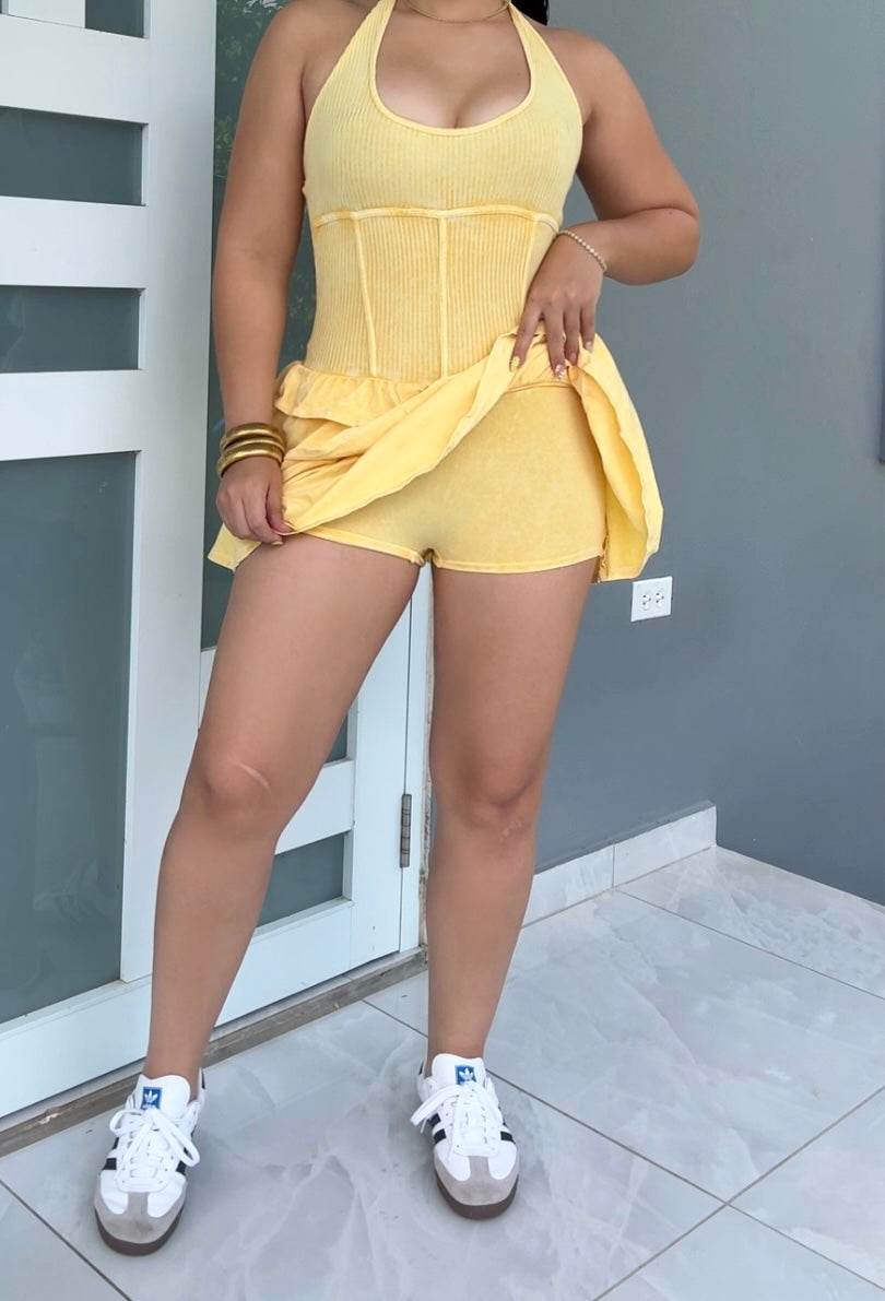 Lemon Glow Romper Dress