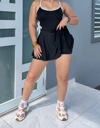 Black Bow Romper Dress