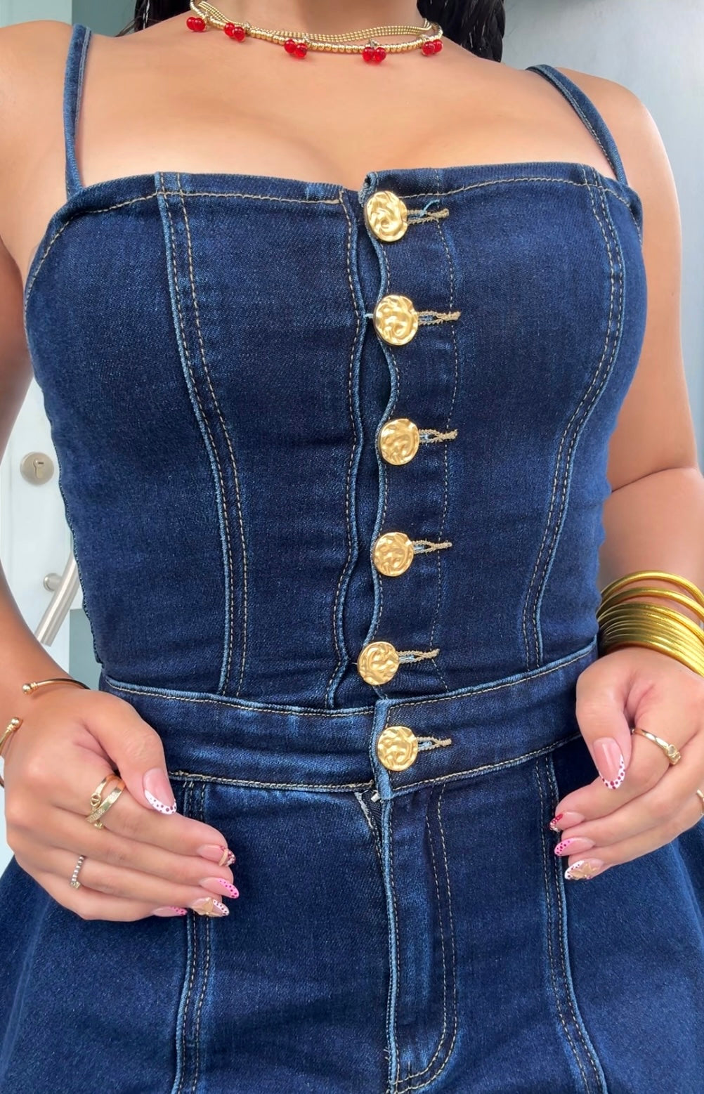 Golden Luxe Denim Romper