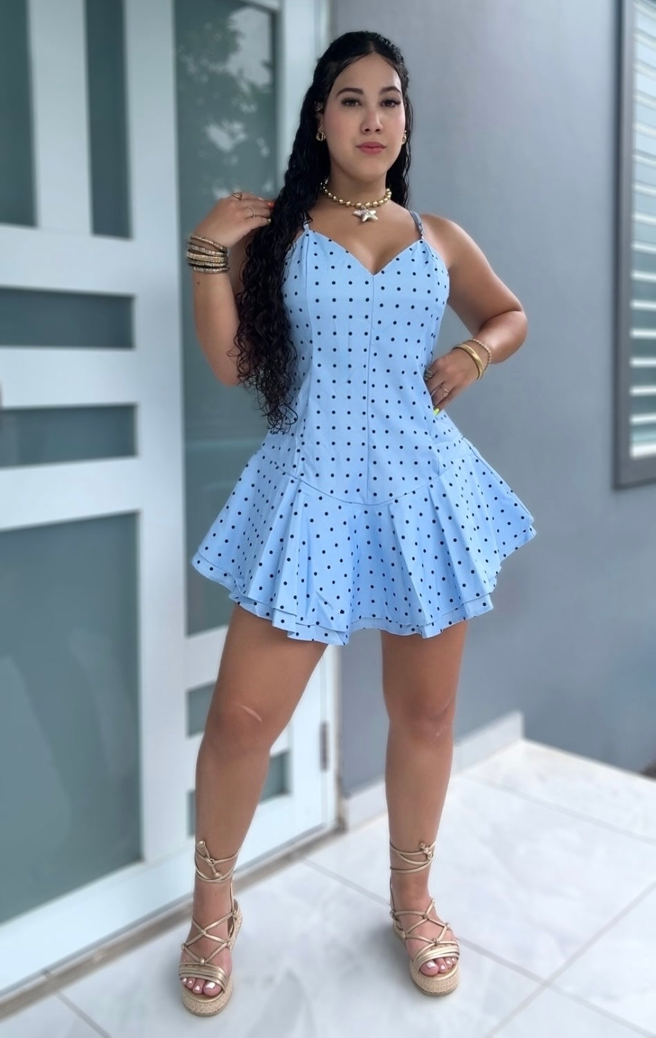 Blue Dot Romper Dress