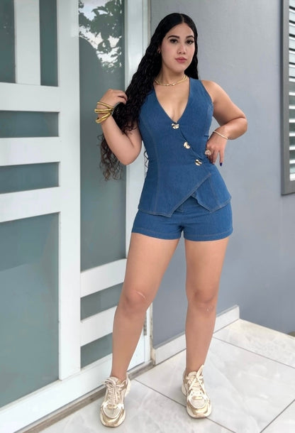 Denim Button Romper