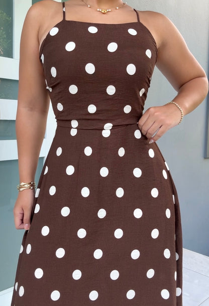 Mocha Polka Maxi Dress