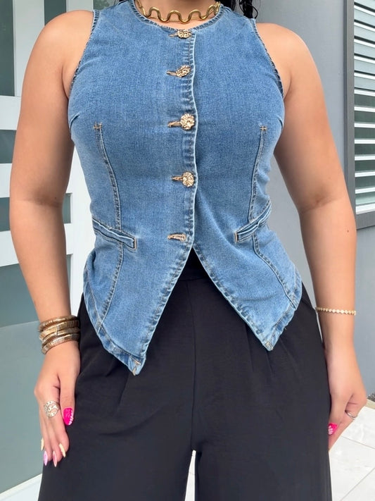 Golden Button Denim Vest