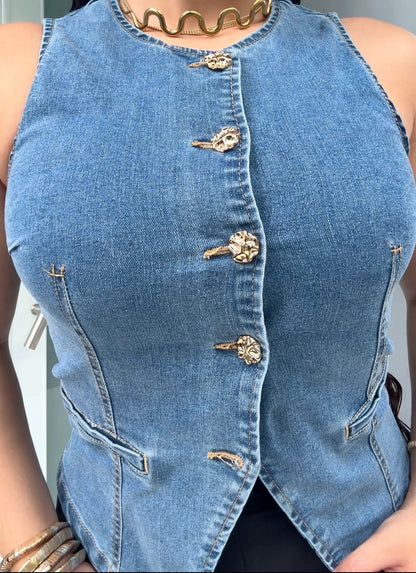 Golden Button Denim Vest