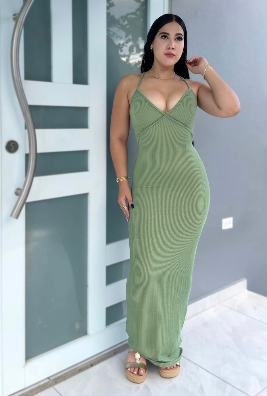 Sage Ribbed Maxi Dress