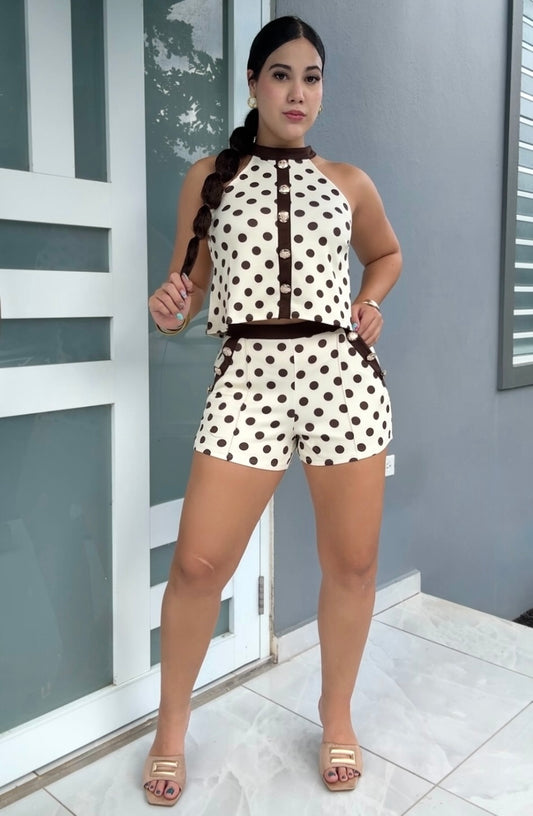Cream-Brown Polka Dot Set