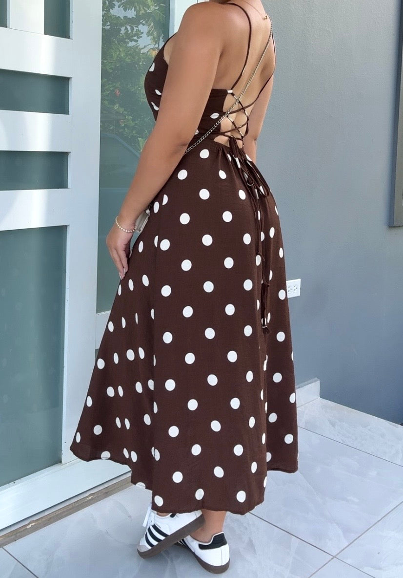 Mocha Polka Maxi Dress