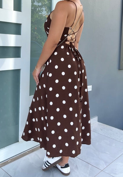 Mocha Polka Maxi Dress