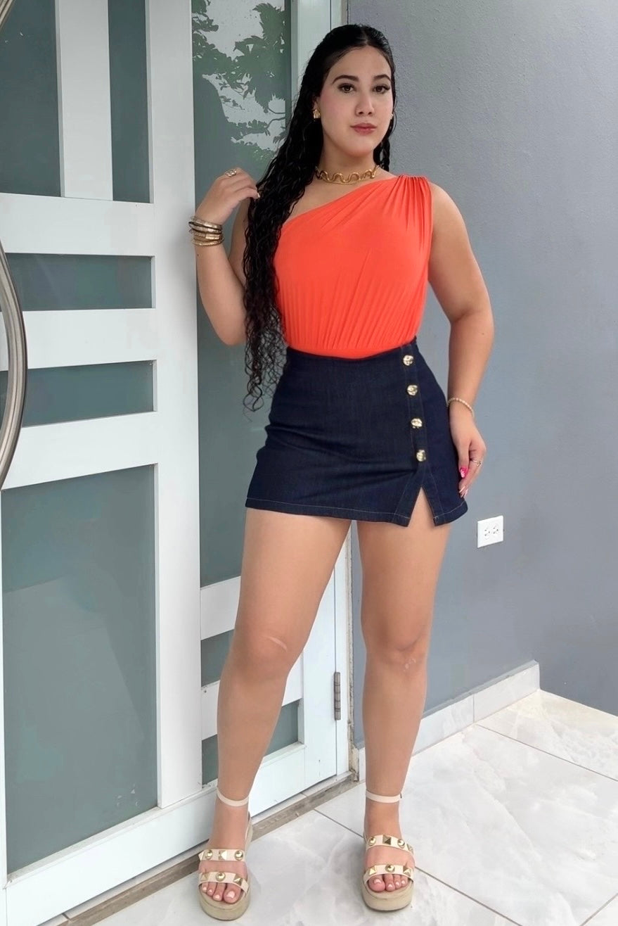 Gold Button Denim Skort