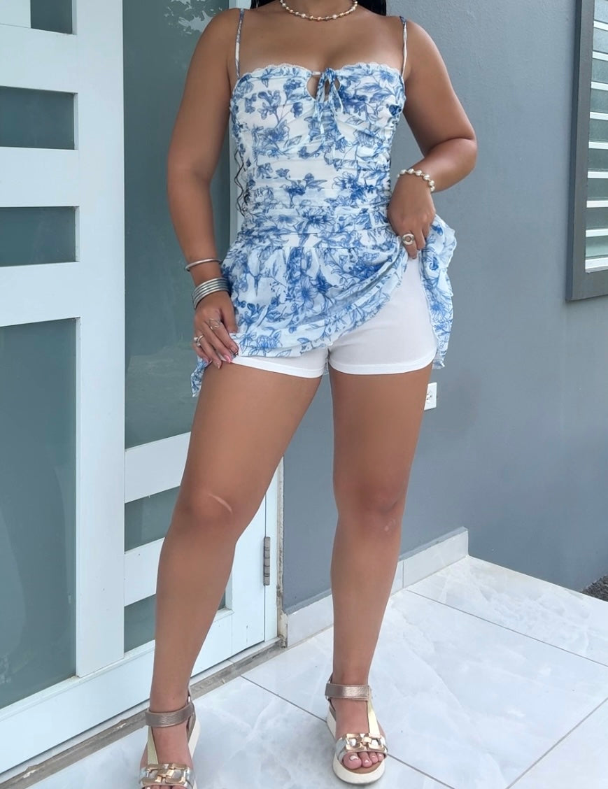 Blue Blossom Romper Dress