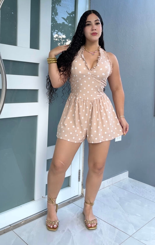 Beige Polka Romper