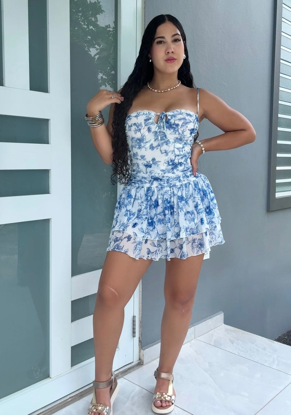 Blue Blossom Romper Dress