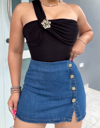 Gold Button Denim Skort
