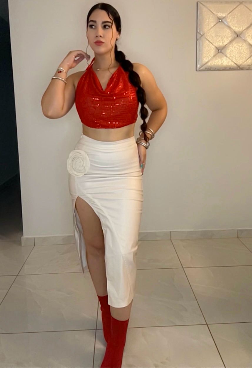 Rose Detail Midi Skirt