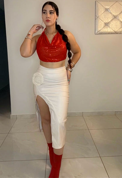 Rose Detail Midi Skirt