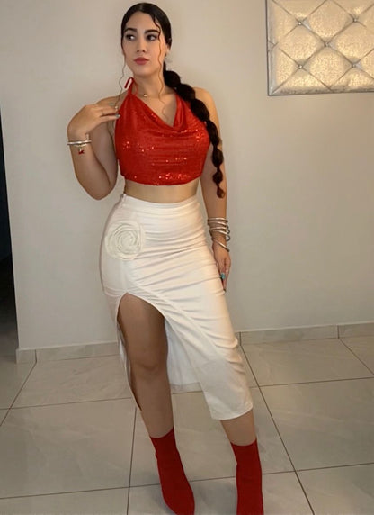 Rose Detail Midi Skirt